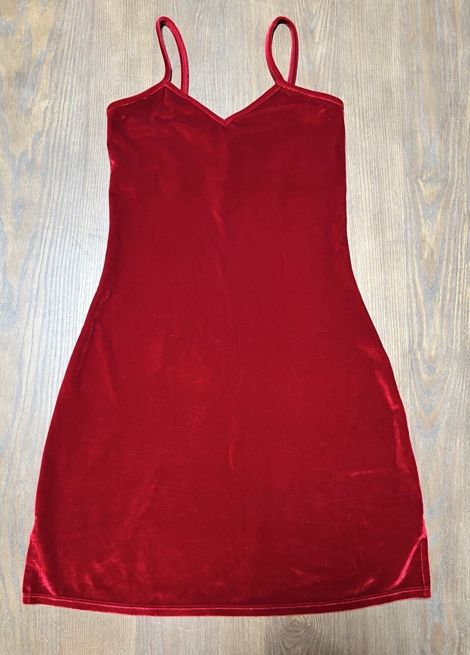NY&CO Intimates Red Velvet Slip Mini Dress Small Y2K Spaghetti Strap Bodycon